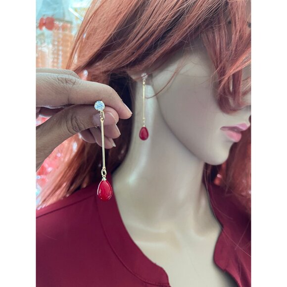Red drop earrings red gold earrings teardrop chandelier long earrings rhinestone - Picture 7 of 8